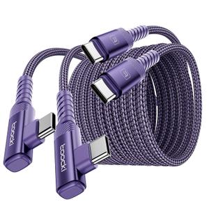 USB C to USB C Charger Cable, 60W Type C Charging Cable Cord, Right Angle Fast Charging USBC to USBC Cable for iPhone 17 16 15Pro Plus ProMax Air/Plus/MacBook Air/Samsung S25 Ultra (10FT+10FT, Purple)