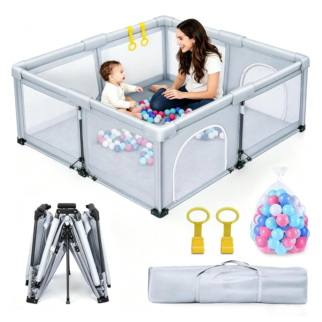 JJKAKA 71"x71" Foldable Baby Playpen, Portable Travel Playard, 1-Min Setup
