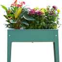 Raised Garden Bed, Elevated Planter Green Metal Plant Box with Legs Standing Garden Stand Drainage Holes Green