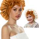 Satin Silk Hair Bonnet for Sleeping Women Kids, Double Layer Bonnet with Tie Band for Girls Boys Curly Hair Night Cap (Small, 13)