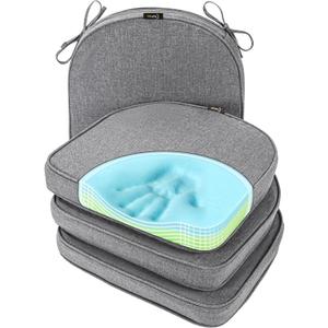 SUNROX Gel Memory Foam Chair Cushion with Ties, Ultra Durable Water Resistant FadeShield Outdoor/Indoor Reversible Chair Seat Cushion 17 x 16 inch Set of 4, Heather Charcoal
