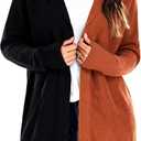 JTANIB Long Cardigan Sweaters for Women, Color Block Open Front Oversized Hooded Knit Cardigan Fall Outfits Winter Coat (L)