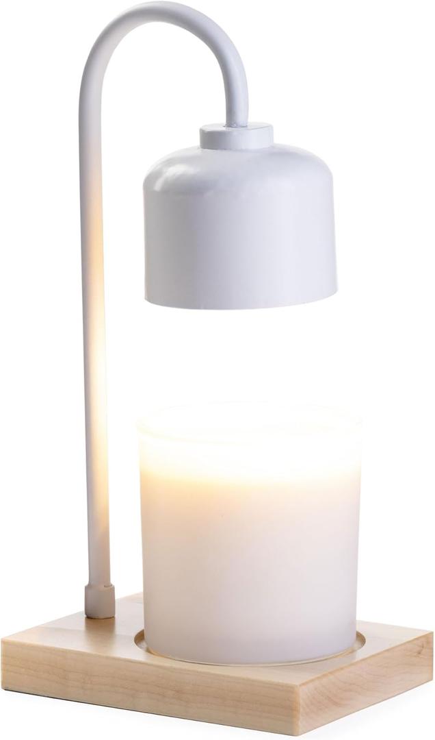 Candle Warmers Etc. White & Wood Arched Lamp  for Top-Down Warming & Flame-Free Fragrance