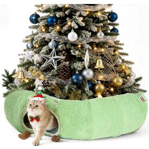 EHEYCIGA Cat Tunnel Bed for Indoor Cats, Cute Cat Donut Toy Tunnel for Small Large Cats with Washable Circle Cushion, Peekaboo Pet Cave Play Tunnel for Kitten, Puppy, Rabbit (Green)