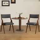 Folding Dining Chairs Set of 2, Upholstered Kitchen Chair with Padded Seat & Backrest, Modern Sidechair with Wood Legs,No Assembly Needed,Dark Grey+Walnut