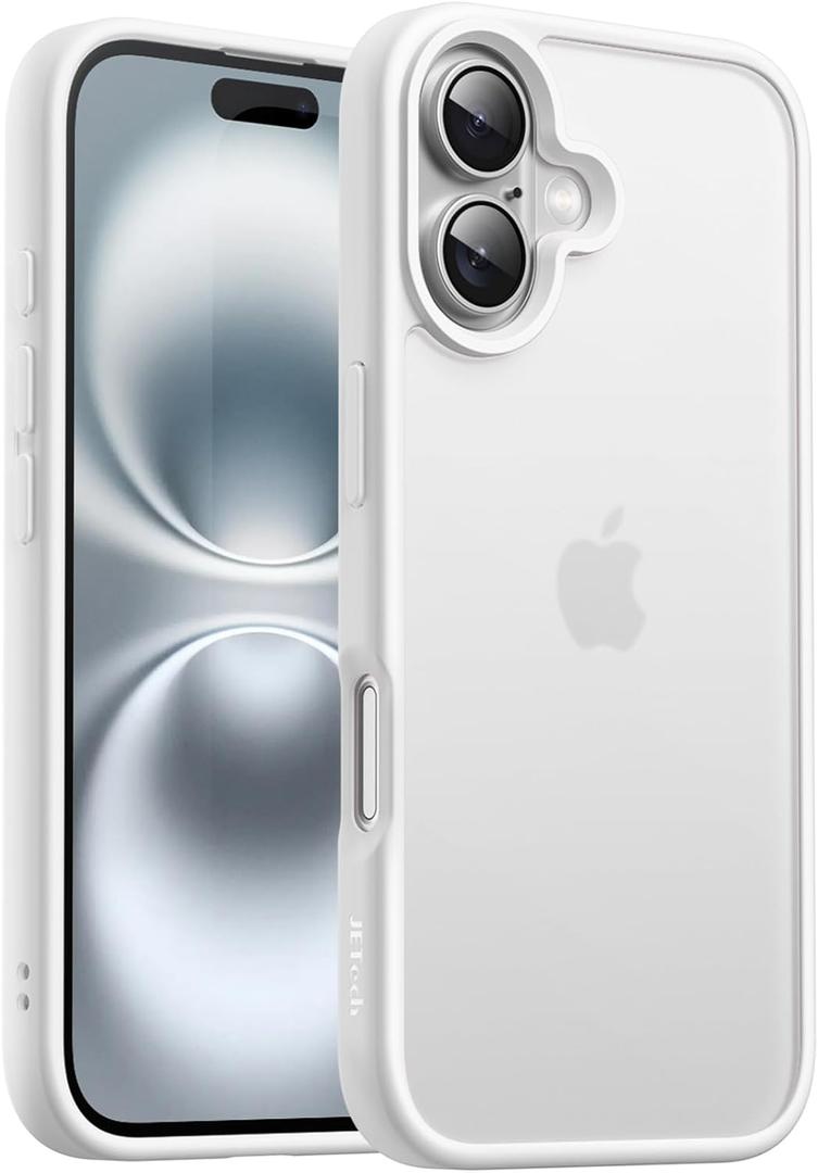 JETech Matte Case for iPhone 16 6.1-Inch, Shockproof Military Grade Drop Protection, Frosted Translucent Back Phone Cover, Anti-Fingerprint (White)