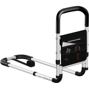 KingPavonini Bed Rails for Elderly Adults Safety - Adjustable Bed Cane with Non-Slip Ergonomic Handle and Storage Pocket, Bed Railings for Seniors Hold up to 350 Lbs, Tool-Free Installation (Medium)