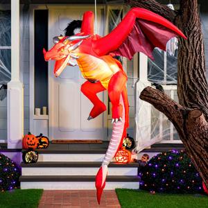 Joiedomi 5 FT Tall Halloween Inflatable Hanging Fire Dragon Decor with Build-in LEDs, Inflatable Blow Up Flying Dragon with Light for Halloween Party Indoor, Outdoor, Yard, Garden, Lawn Decorations
