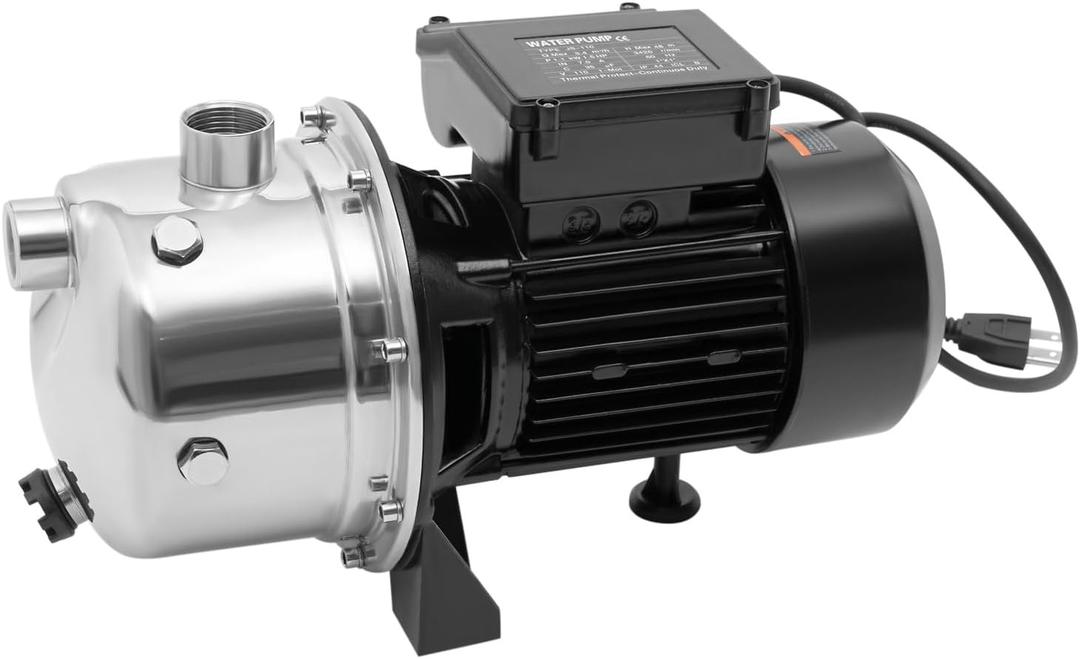1.5 HP Shallow Well Pump Garden Jet Pump 1200GPH 115V Stainless Steel Irrigation Jet Water Pumps for Garden Lawn Irrigation System