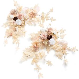Ling's moment 2PCS White & Beige Artificial Floral Swags Centerpieces,Ivory Wedding Flower Garland Greenery Arrangements for Sweetheart/Head Table Decor Wall Arch Home Garden Decor