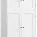 TEENFON Bathroom Floor Storage Cabinet, Freestanding Bathroom Storage Unit with 2 Adjustable Shelves & 4 Doors, White, 11.8"D x 23.6"W x 42.7"H