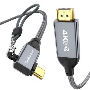 USB C to HDMI Cable 4K@60Hz 90 Dergee Type C to HDMI Cable Thunderbolt 3/4 to HDMI Cord for Monitor HDR HDCP 2.2 Compatible for iPhone 15 Series MacBook iMac iPad Pro Galaxy Surface Dell HP