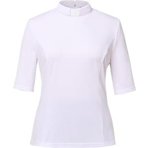 Womens Church Clergy Shirt with Tab Collar Spring/Summer Half Sleeve Slim Blouse Top (White, XL)