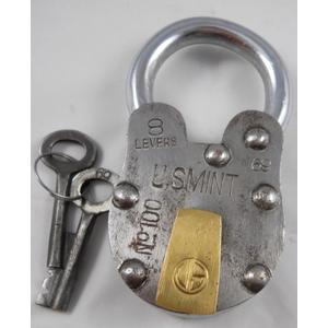 Antique Style U S Mint Padlock w/ 2 Skeleton Keys