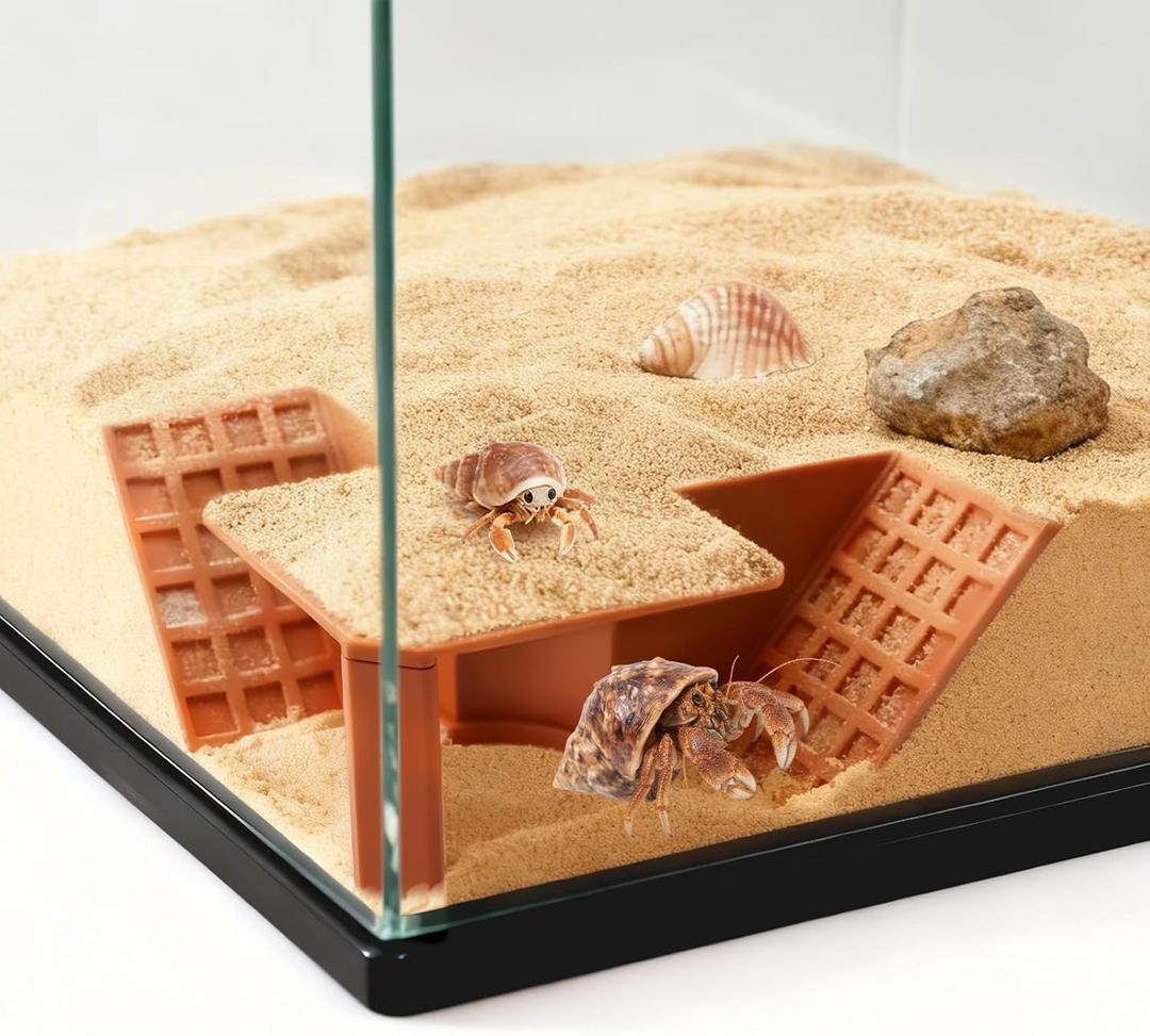 Hermit Crab Cave Hideout with Climbing Ramp | 3-in-1 Underground Tunnel & Climbing Toy for Hermit Crab Tanks | Safe Reptile & Amphibian Habitat Decorations