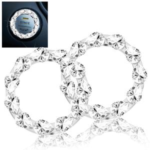 4 x Soleebee 2 PCS Bling Car Engine Start Stop Trim Ring for Women, Crystal Rhinestone Car Push Start Button Cover/Sticker, Key Ignition and Knob Bling Ring (Silver)