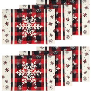 Plaid Snowflakes Christmas Placemats Set of 6, 12x18 Inch Rectangle Placemats Winter Table Mats for Holiday Party Table Placemats Dining Kitchen Table Decoration