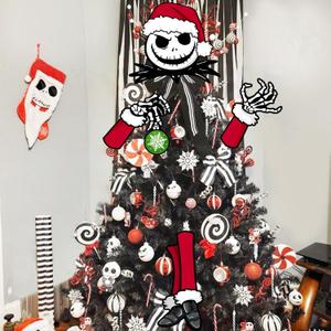 Jack Christmas Tree Topper Head Arms and Legs, Xmas Spooky Skull Decorative Tree Ornaments Decor, Funny Holiday Indoor Home Decorations Gothic Themed Party Supplies