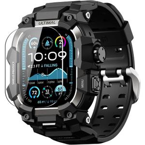 ULTIMAL Rugged Case with Band for Apple Watch 49mm,Compatible with Apple Watch Ultra 3/2/1, Military Grade Shockproof Bumper Cover for iWatch Tactical Band Men (49mm,Black)