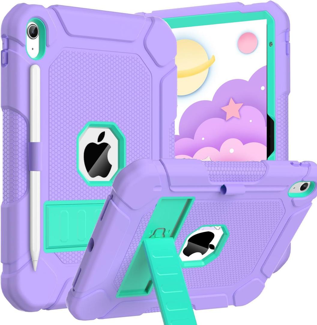 BMOUO Case for iPad (A16) 11th Generation 11 Inch 2025/iPad 10th Generation 10.9" 2022 - with Kickstand & Pencil Holder, Heavy Duty Shockproof Protective iPad 11th 10th Generation Case, Purple