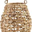 Benjara Enna 17 Inch Lantern, Bohemian Style, Candle Stand, Brown Rattan Woven