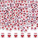 600Pcs Heart Cube Beads Bulk Square Acrylic Bead 7x7mm White Red Love Heart 4mm Large Hole Plastic Pony Beads for Bracelets Making Necklaces Keychains Valentine's Day Jewelry Supplies