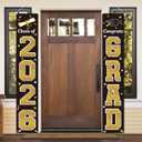 KMUYSL Graduation Decorations Class of 2026, Graduation Party Decorations 2026, Gold & Black Congrats Grad Banner Hanging Flags Porch Sign for Any School Indoor/Outdoor Decor