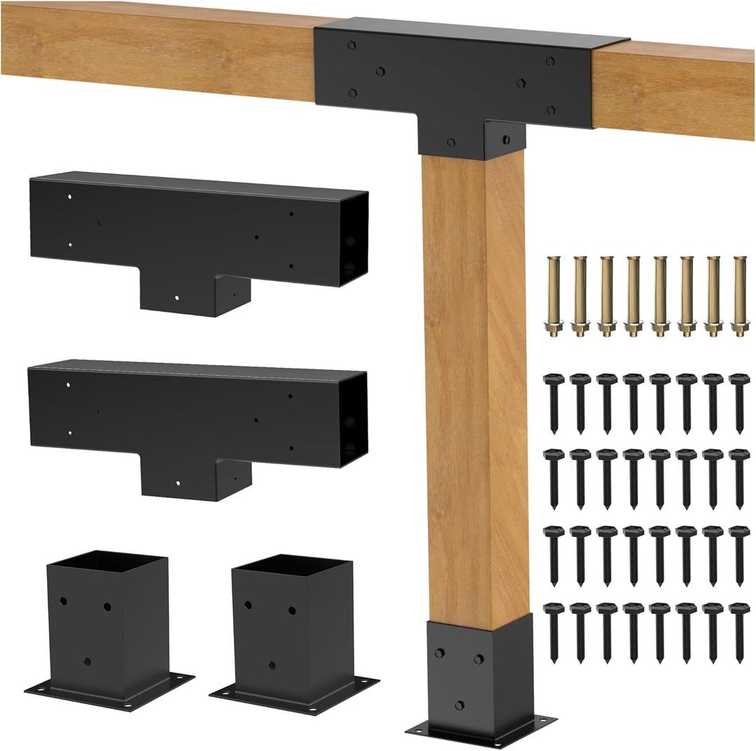 JEXALINE Pergola Kit for 4"x4" Lumber, Heavy Duty Slanted Roof Pergola Brackets with 3-Way & 4-Way Corner Brackets, DIY Gazebo Kit for Outdoor Patio Backyard Garden, Fits Actual 3.6" x 3.6" Wood
