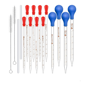 16 Pieces Glass Pipettes Graduated Dropper 2 PCS 10 ml 5 ml 3 ml 2 ml 1 ml 0.5 ml Glass Liquid Dropper with Rubber Caps 2 Pcs 20 cm Glass Stir Rod and 2 Washing Brush for Transfer Liquid Essential Oil