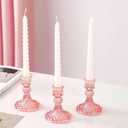Glass Candlestick Holder Taper and Candle Holder Desktop Decoration for Wedding Dinning Party-3 pcs (Pink)