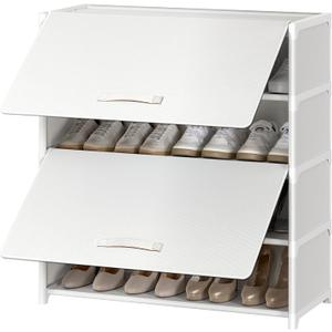 Shoe Rack, 5 Tier Shoe Storage Cabinet with Door 20 Pair Plastic Shoe Shelves Organizer for Closet, Entryway, Hallway, Bedroom, White