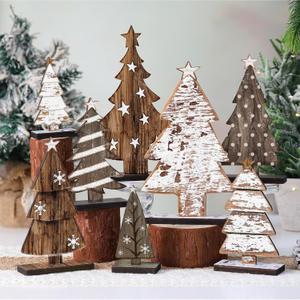 8 Pcs Wooden Christmas Trees Tabletop Decor Rustic Christmas Decor Wooden Trees Sign for Home Office Fireplace Farmhouse Party Xmas Centerpieces (Retro)