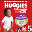 Huggies Size 5 Baby Diapers, Little Movers HuggFit 360 Baby Diapers with 360 Waistband, Size 5 (27+ lbs), 56 Count, Packaging May Vary