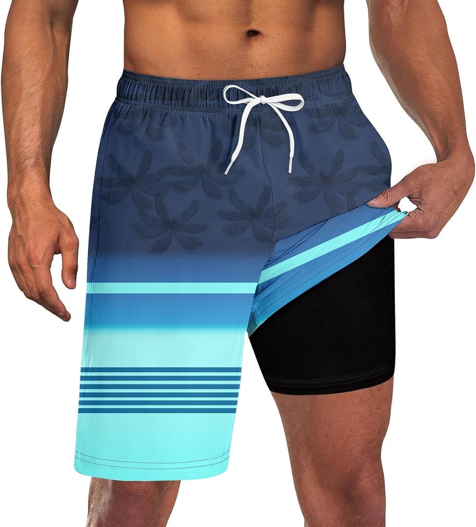 UNICOMIDEA Men Swim Trunks with Compression Liner 9 Inch Long Board Shorts (XXL)