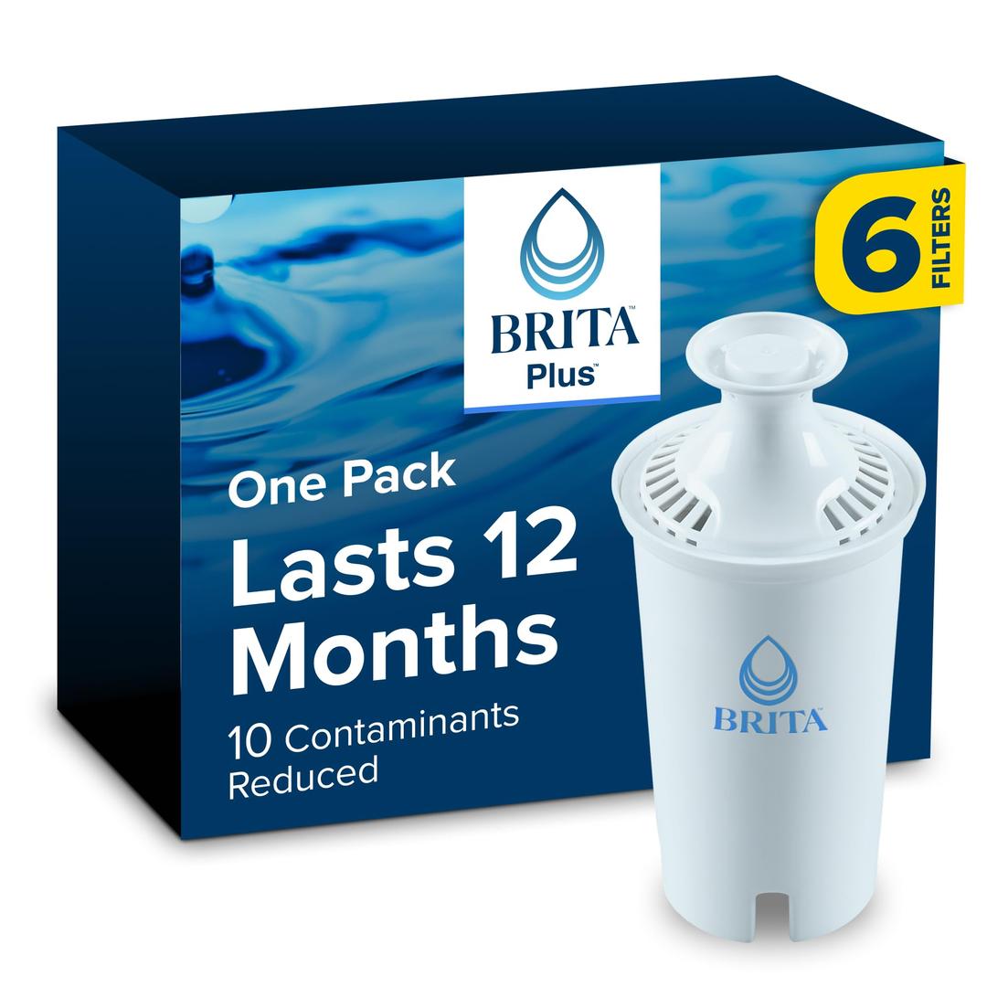 Brita Plus Water Filter, BPA-Free, High-Density Replacement Filter for Pitchers and Dispensers, Reduces 2x Contaminants*, Lasts Two Months or 40 Gallons, Includes 5 Filters