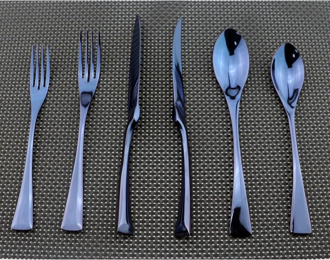 Flatware Set 18/10 Stainless Steel Mirror Polished Blue Cutlery - Silverware Utensil Set of Serrated Steak Knife Dinner Fork Knife Spoon Salad Fork Dessert Spoon,24 Piece Service for 4