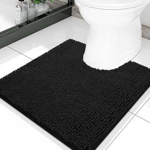 Toilet Rugs U-Shaped 20x20, Soft Absorbent Non-Slip Contour Bathroom Rugs for Toilet, Machine Washable Contoured Bath Mats, Black