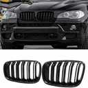 MAXDOM Replacement Front Upper Grill Fit for BMW (2007-2013) X5 E70 (2008-2014) X6 E71  Gloss Black Double Slats ABS Grille