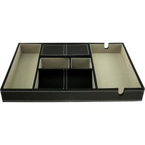 Good Touch Valet Tray Jewelry Box Nightstand Organizer with 6 Compartments Simple Straightforward Faux Leather Dresser Entryway Catchall Holder Practical Valet Tray for Men Father ZHAZHAMO