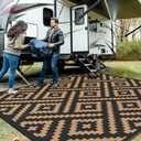 GENIMO Outdoor Rug Waterproof, 10' x 10' Reversible Plastic Straw Rugs, Lightweight Large RV Camping Mat for Patio, Deck, Camper, Balcony, Backyard, Picnic, Black & Brown (10'x10', Black&brown)