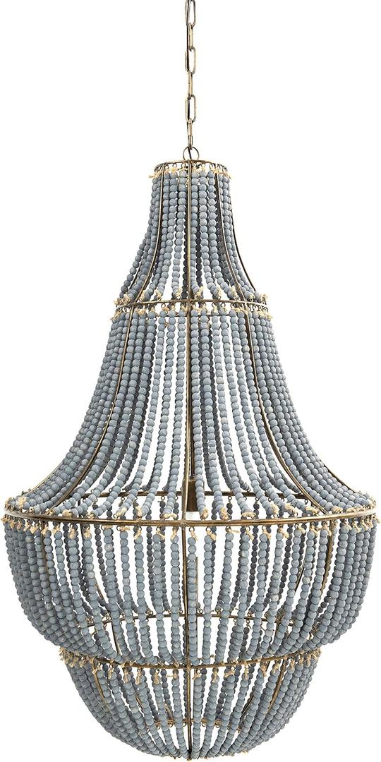 Creative Co-Op Metal and Draped Wood Bead Chandelier, Light Blue/Grey
