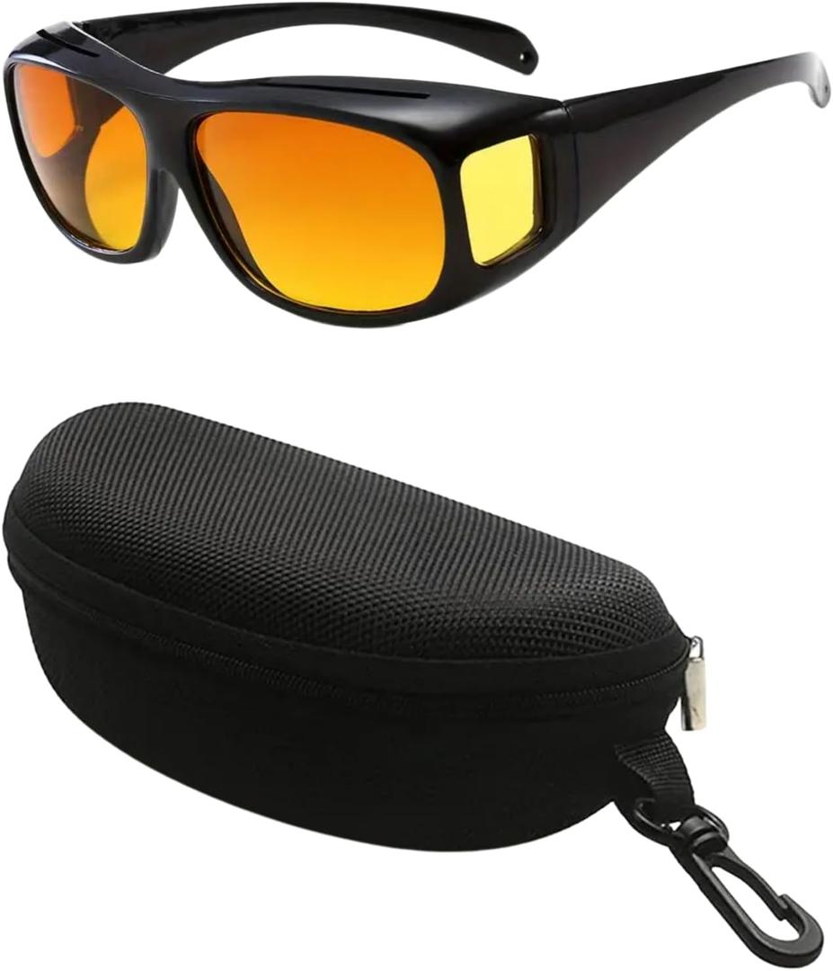 Boolavard Night Driving Glasses | UV400 Protection | Fit Over Driving Sunglasses with Case | Suitable for Fishing and Golf (Yellow)