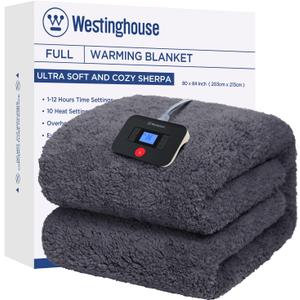 Westinghouse Electric Blanket Full Size, Soft Plush Sherpa Heated Blanket with 10 Heating Levels & 1-12 Hours Auto-Off, Machine Washable, 80x84 inches, Darkgrey