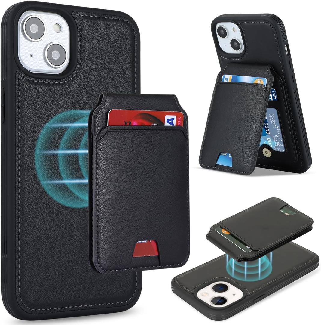Case for iPhone 12 & iPhone 12 Pro Case Wallet magsaf Compatible 2 in 1 Detachable Magnetic with Card Holder Back Cards Slot Pu Leather Shockproof Stand Phone case for Women Men-Black