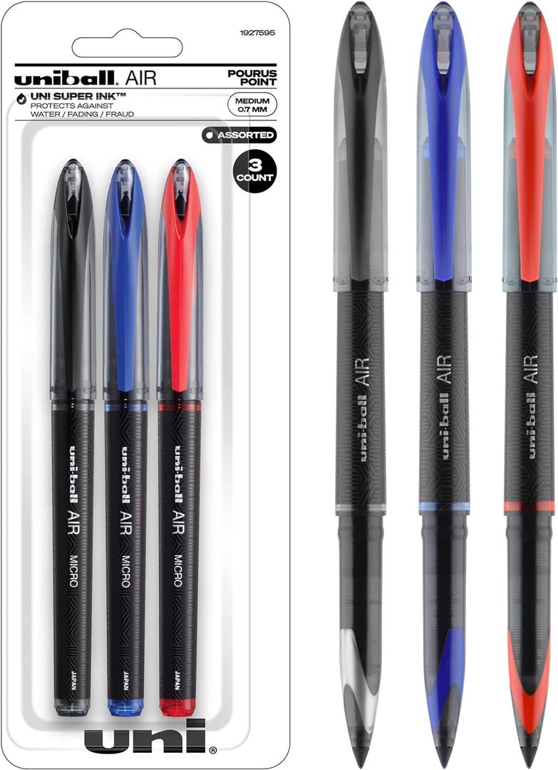 Uni-ball 1927595 Air Rollerball Pen .7 mm Assorted Ink 3/Pack