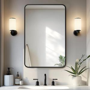 Delma Bathroom Vanity Mirror, Black Framed Bathroom Mirror for Over Sink, High-Definition Bathroom Mirror, Versatile Bathroom Vanity Mirror, Hangs Horizontally or Vertically (30x20, Black)