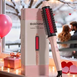 Infrared Thermal Brush 1.65”, 100M Negative Ions 2-in-1 Curling & Straightening Round Brush, 6 Heat Settings, Dual Voltage Styler, Lightweight & Quiet, Auto Shut-Off, Elegant Gift Box for Women