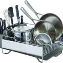 KitchenAid Large Capacity Full Size Rust Resistant Dish Rack with Angled Drain Board and Removable Flatware Caddy, Light Grey (Gray)