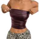 SOLY HUX Women's Faux Leather Crop Tube Top Strapless Sexy Going Out Bandeau Top Party Rave Concert Outfit Pure Black Large