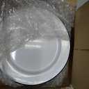 Red Co. Set of 4 Enamelware Metal Classic 8" Round Salad Plate, Solid White/Navy Blue Rim